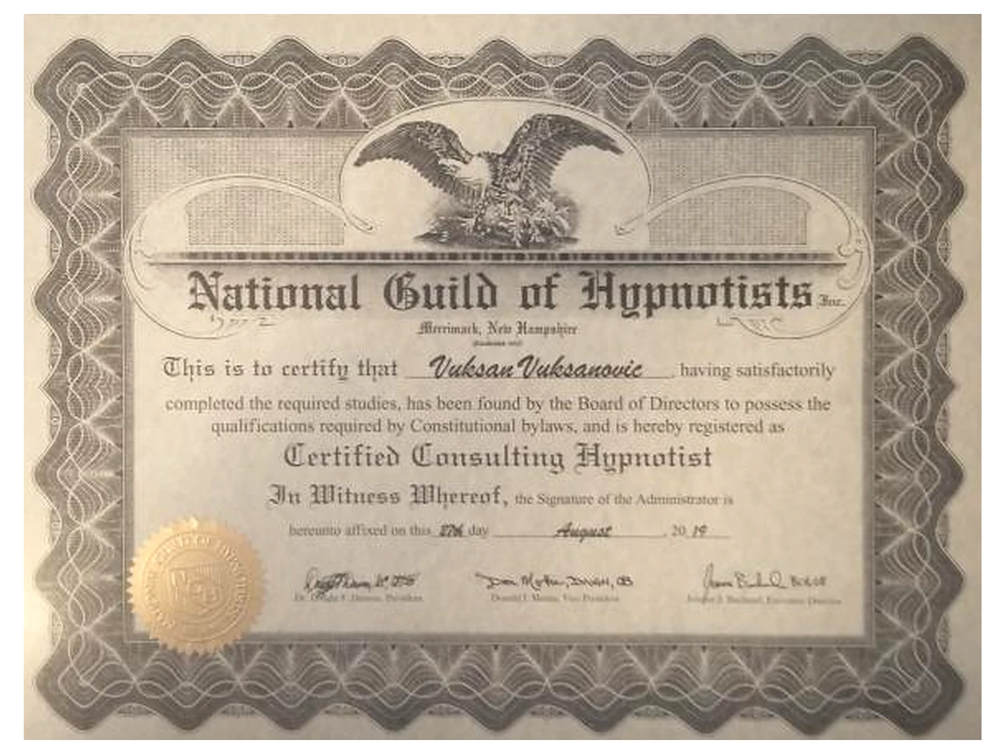 National Guild of Hypnotists – Certified Consulting Hypnotist