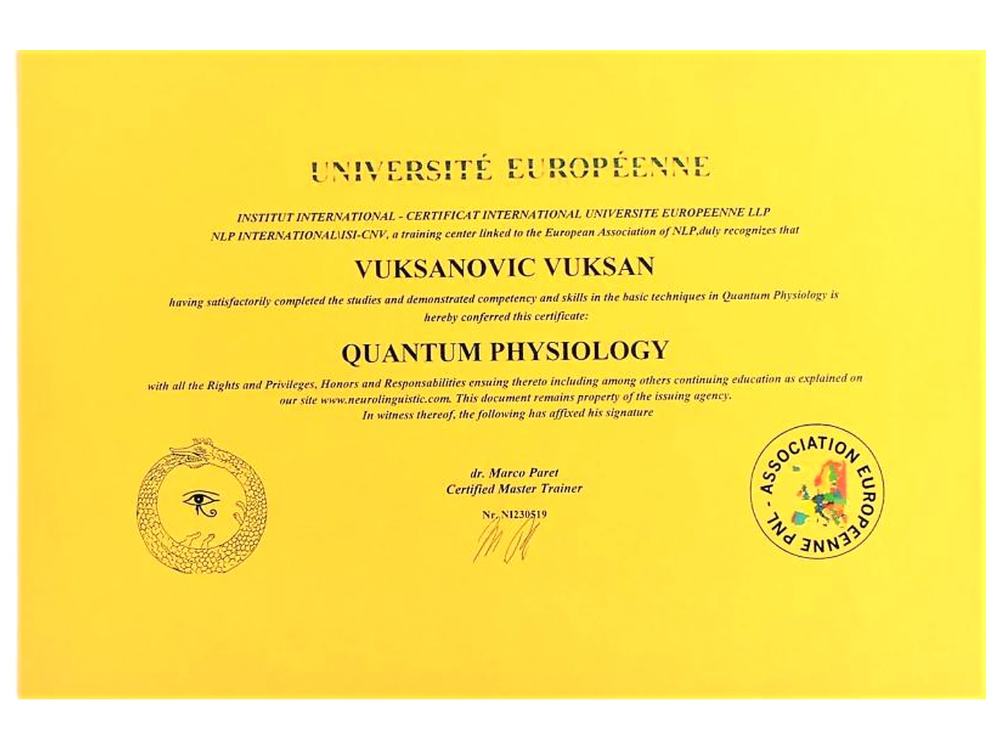 Université Européenne / ISI-CNV – Quantum Physiology