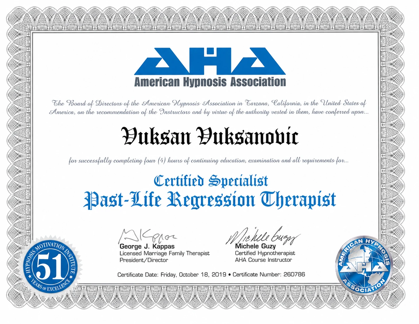 American Hypnosis Association – Past-Life Regression Therapist